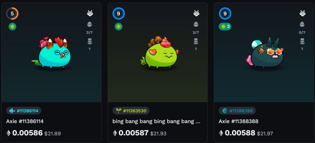 Axies on Ronin Market