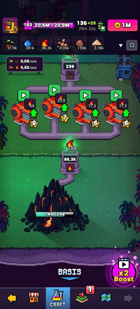 Dyno NFT CraftWorld in Volcano, Fire Production