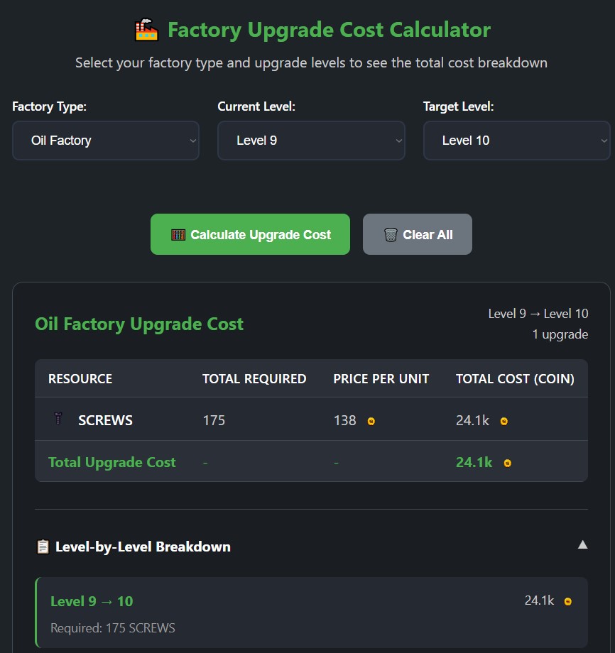 Factory Upgrade Cost Calculator Craft World Tips