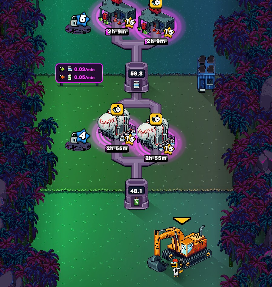 Craft World Blueprint Land Plot with active production chain
running in crafting area - factories auto-configured by Blueprint