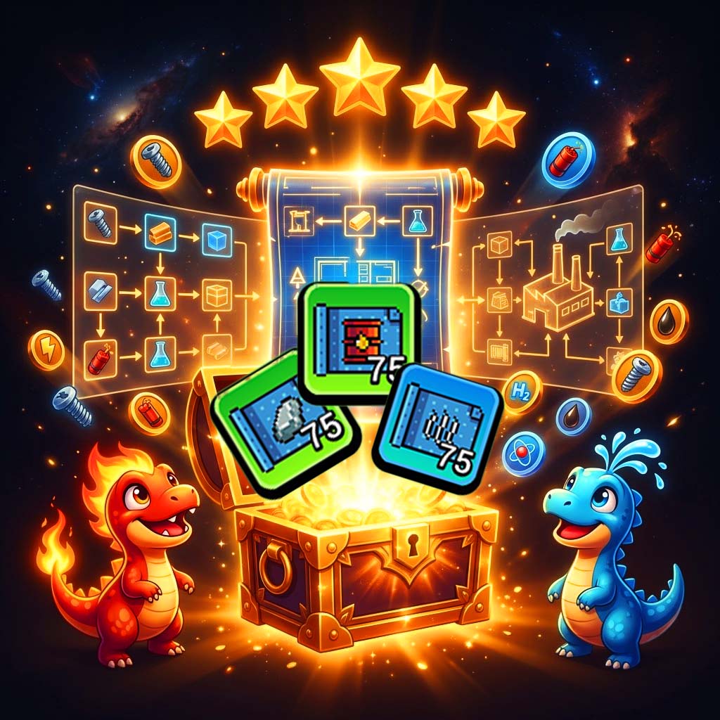 Craft World Blueprint vs manual factory setup — before and after comparison showing auto-configured production chain