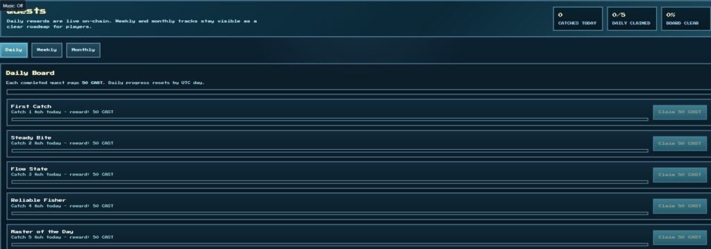 Daily Quest interface - up to 160 $CAST per day, hard-capped on-chain.