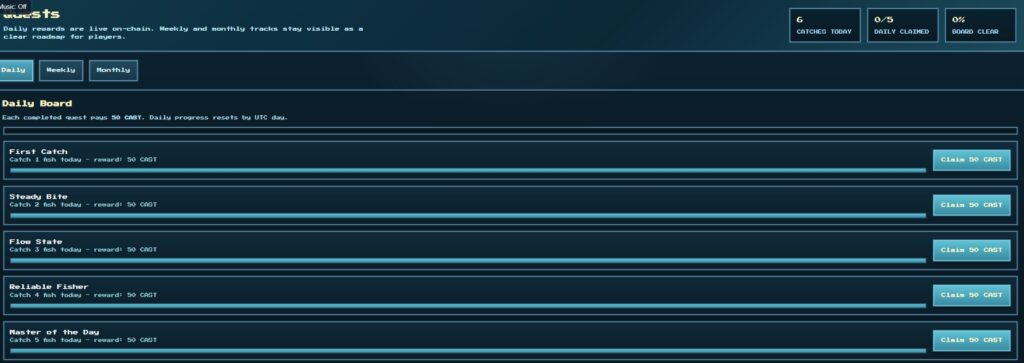 My actual testnet results - Epic fish staked, $CAST accruing, marketplace tested. This is not theory.