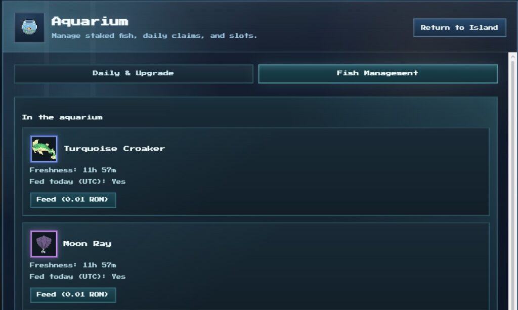 My aquarium in FISHLANDS testnet - Epic fish generating $CAST and Pearls daily