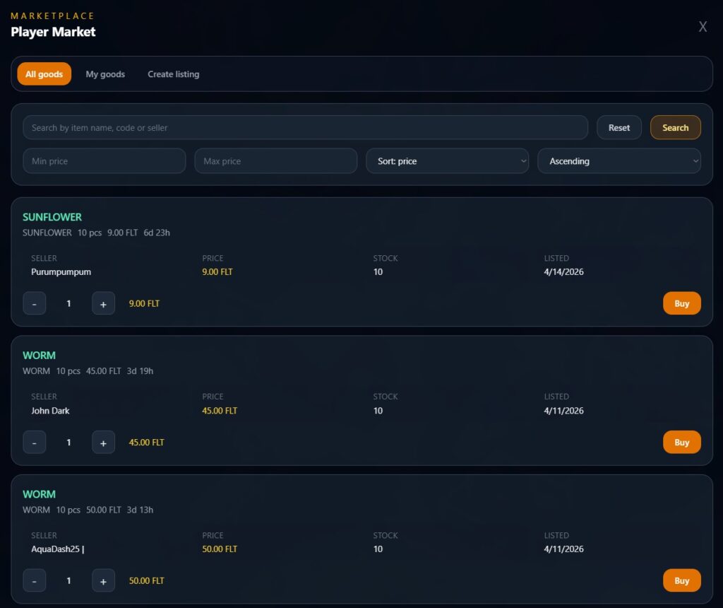 Roots and Loots Player Marketplace