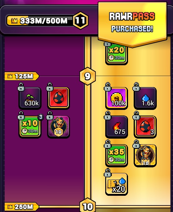 Craft World RAWRpass active during Cinco de RAWR Masterpiece showing enhanced reward eligibility
